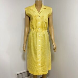 Melissa Lane Yellow Button‎ Front Sleeveless Shirt Dress Midi Knee Length Medium